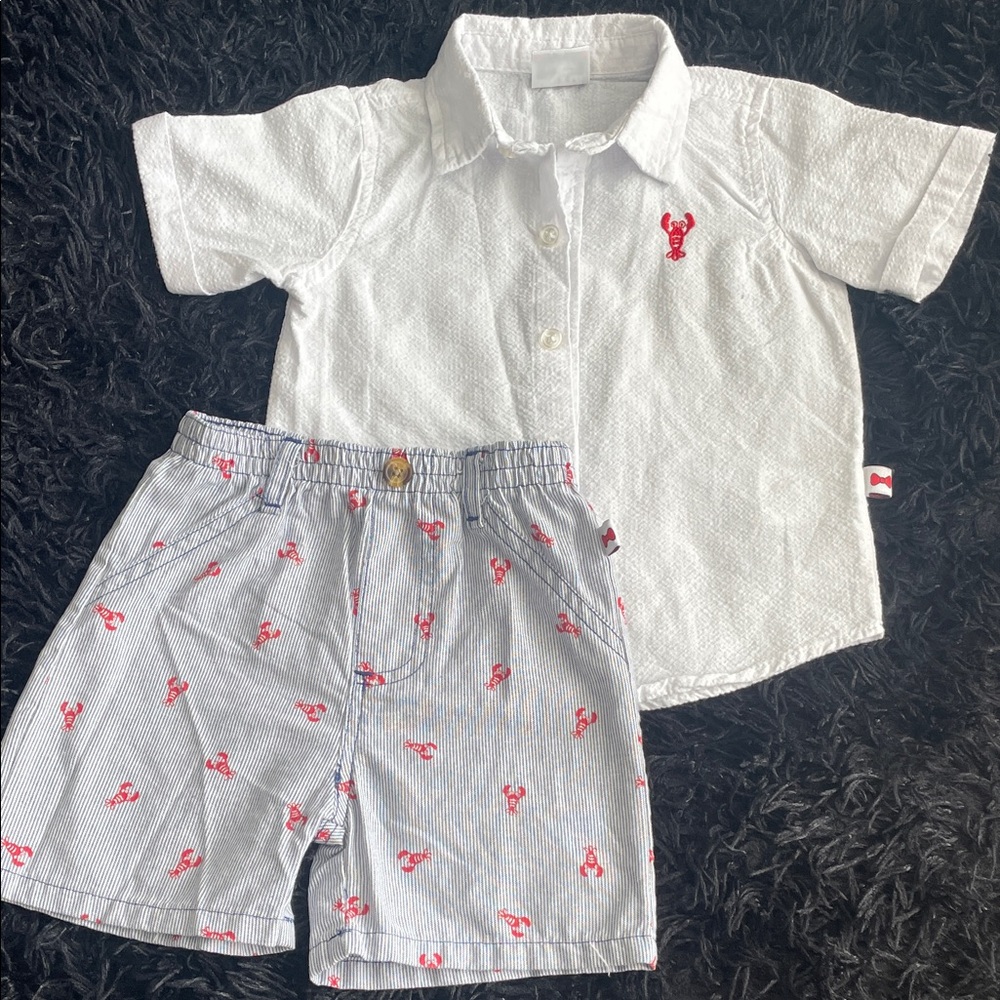 Kids White Button-Down Shirt with Blue Striped Shorts